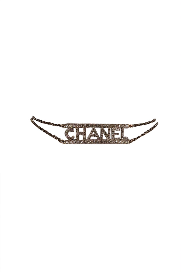 Chanel - Rhinestone Trim Logo Choker Necklace - Current Boutique
