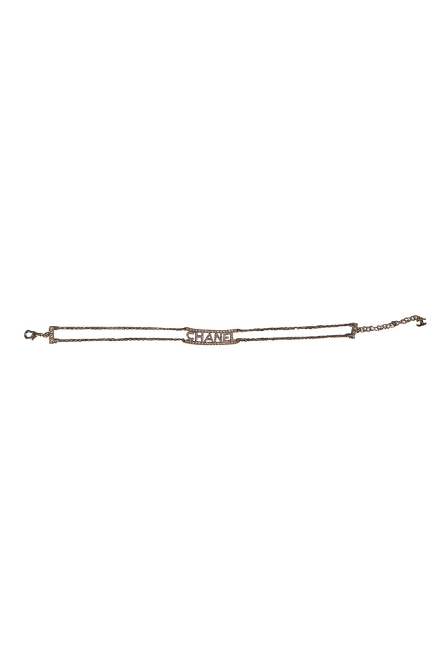 Chanel - Rhinestone Trim Logo Choker Necklace - Current Boutique