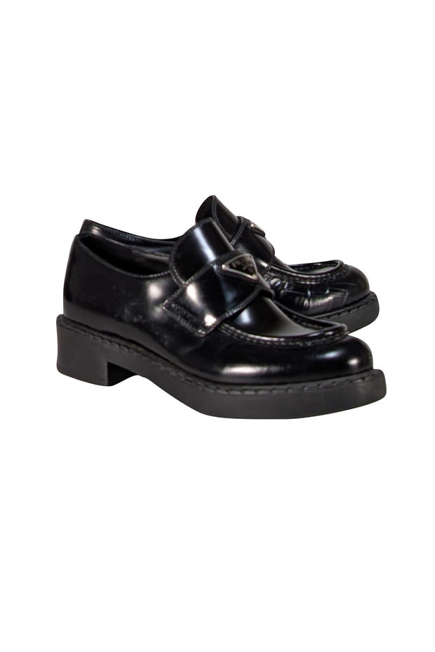Prada - Black Leather Low Platform Loafers Sz 8 - Current Boutique