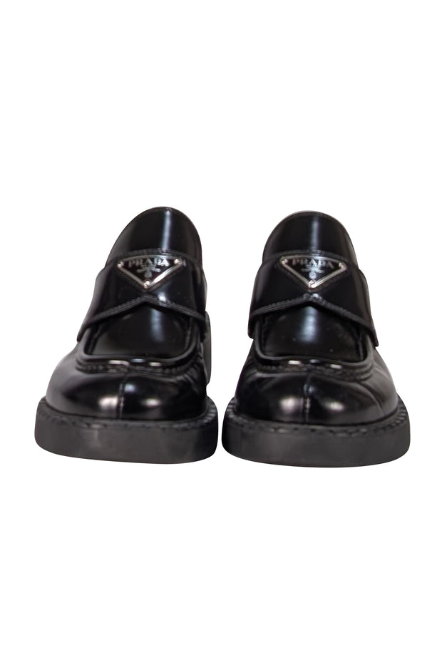 Prada - Black Leather Low Platform Loafers Sz 8 - Current Boutique