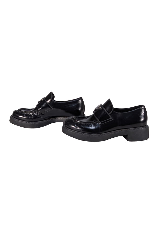 Prada - Black Leather Low Platform Loafers Sz 8 - Current Boutique