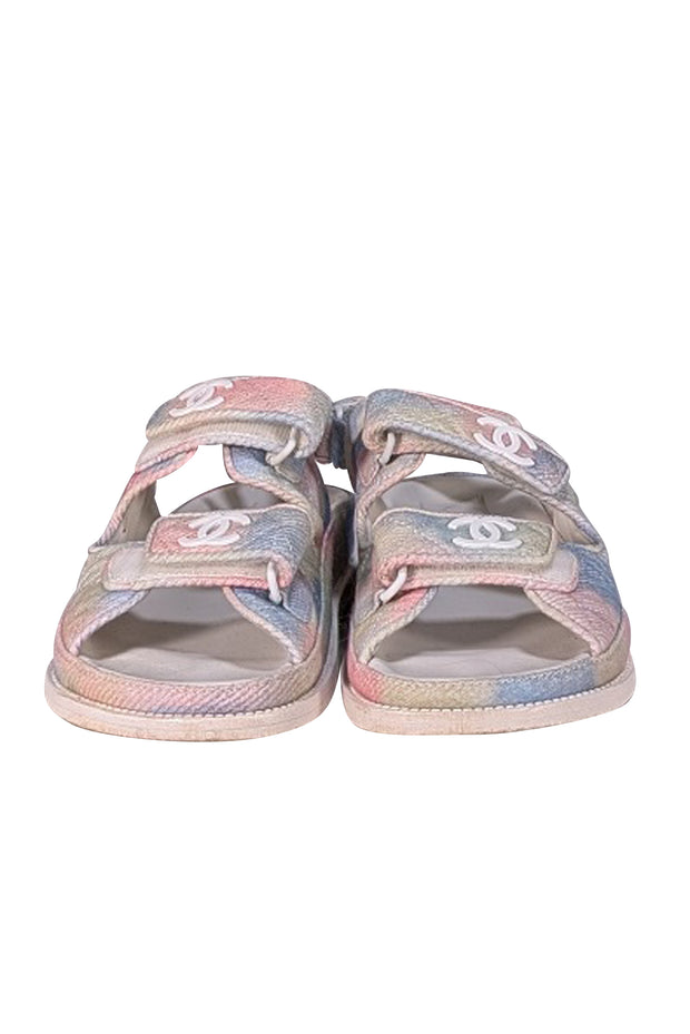 Chanel - Pink, Blue, & Green Pastel Tie Dye Dad Strappy Sandals Sz 6.5 - Current Boutique