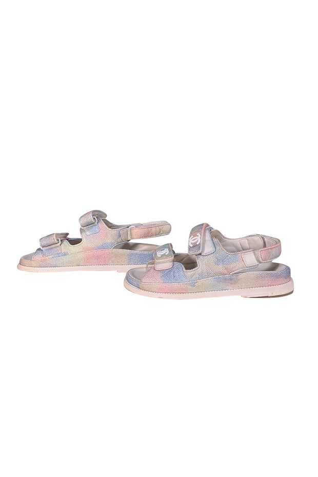 Chanel - Pink, Blue, & Green Pastel Tie Dye Dad Strappy Sandals Sz 6.5 - Current Boutique