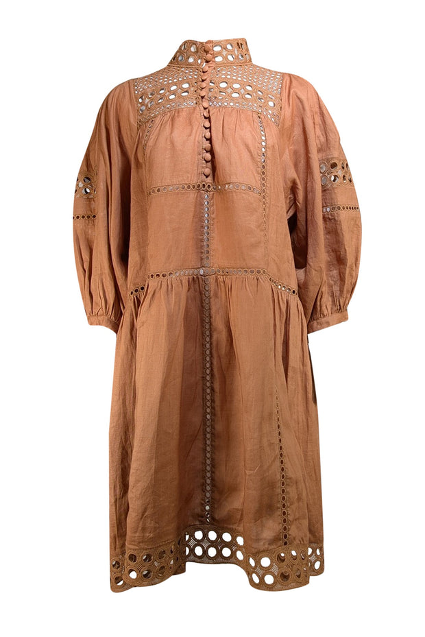 Zoe Kratzmann - Tan Eylet Trim Button Detail Dress Sz 2 - Current Boutique