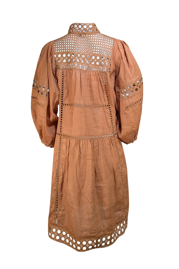 Zoe Kratzmann - Tan Eylet Trim Button Detail Dress Sz 2 - Current Boutique