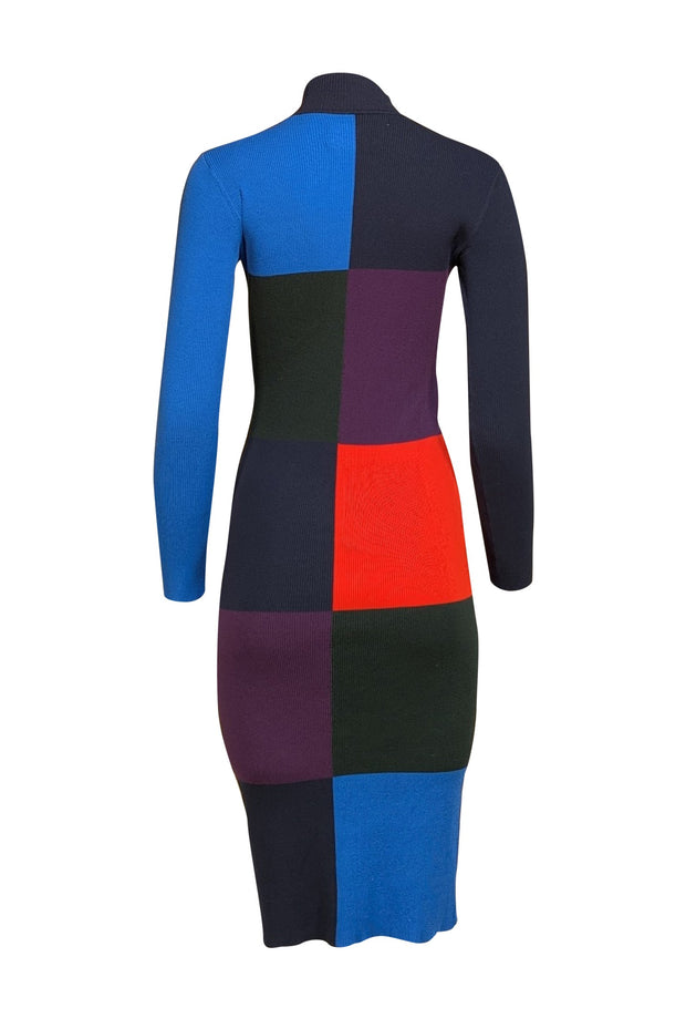 Tory Burch - Black, Blue, Red, & Purple Color Block Ribbed Knit Dress Sz S - Current Boutique