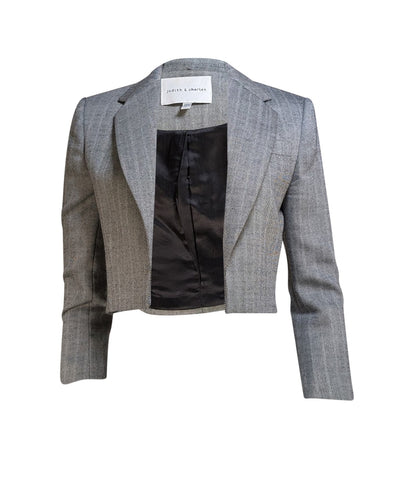 Judith & Charles - Black & White Herringbone Cropped "Benoist" Blazer Sz 4