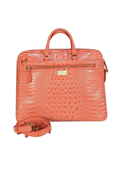 Brahmin - Coral Croc Embossed Leather Satchel Briefcase - Current Boutique