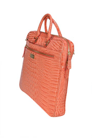 Brahmin - Coral Croc Embossed Leather Satchel Briefcase - Current Boutique