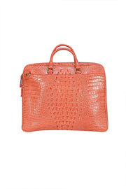 Brahmin - Coral Croc Embossed Leather Satchel Briefcase - Current Boutique
