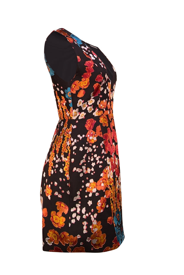 Alice & Olivia - Black, Orange, & Teal Floral Sleeveless Dress Sz 6