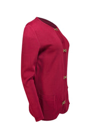 Salvatore Ferragamo - Red Gold Lock Button Cardigan Sz S - Current Boutique