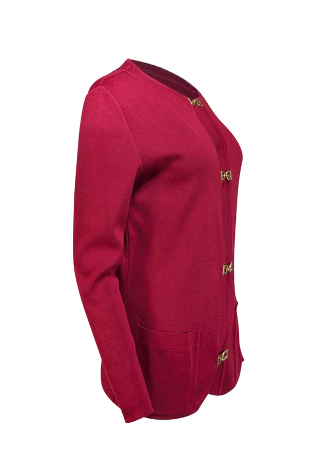 Salvatore Ferragamo - Red Gold Lock Button Cardigan Sz S - Current Boutique