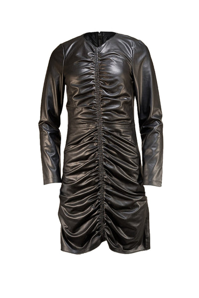 Veronica Beard - Black Ruched Faux Leather Dress Sz 6 - Current Boutique
