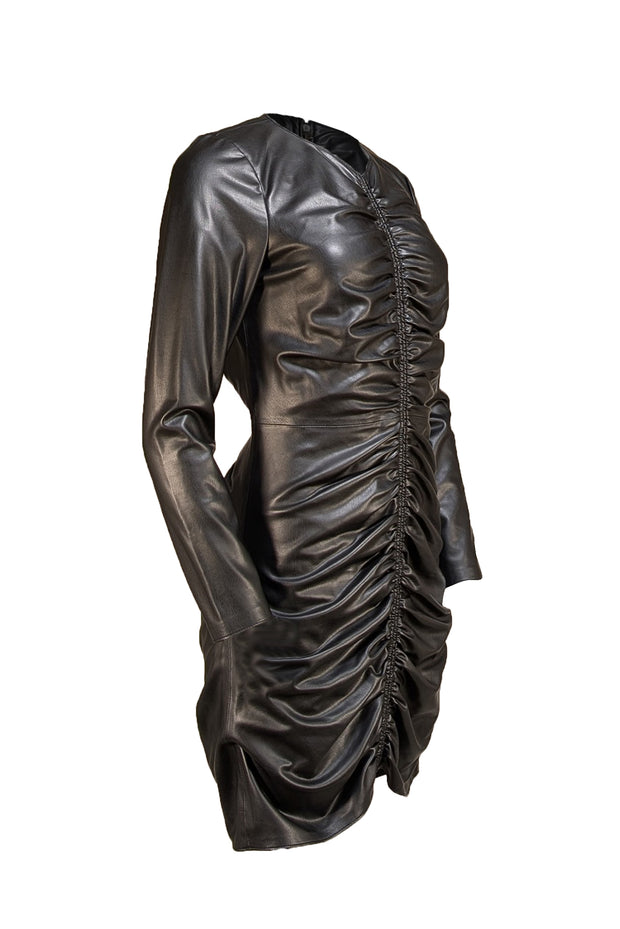 Veronica Beard - Black Ruched Faux Leather Dress Sz 6 - Current Boutique
