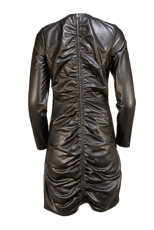 Veronica Beard - Black Ruched Faux Leather Dress Sz 6 - Current Boutique
