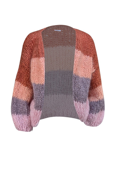 Maiami - Orange, Pink, & Grey Striped Cardigan Sz S - Current Boutique
