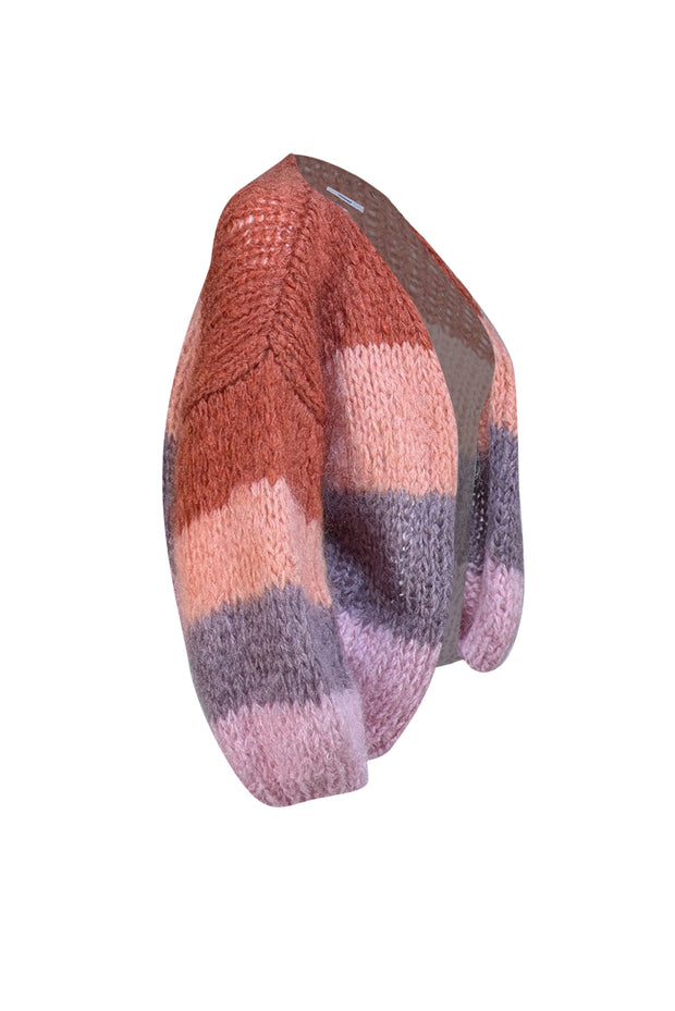 Maiami - Orange, Pink, & Grey Striped Cardigan Sz S - Current Boutique
