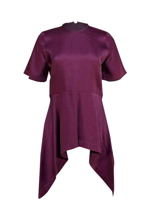 Sid Neigum - Maroon Satin Peplum Blouse Sz 6 - Current Boutique