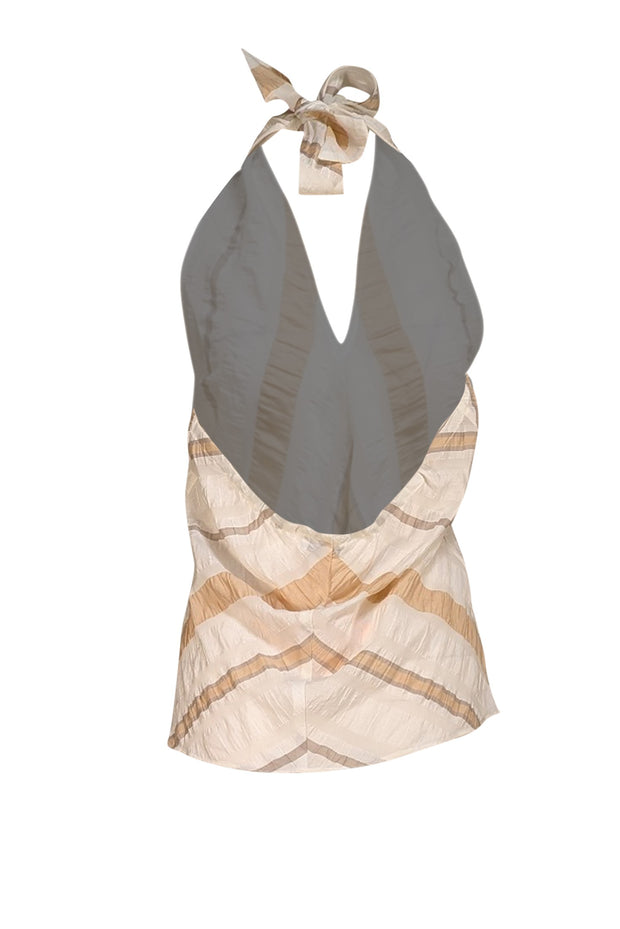 Pearl by Lela Rose - White & Beige Textured Stripe Halter Top Sz M - Current Boutique
