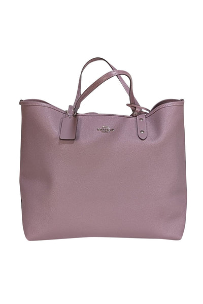 Coach - Lavender Saffiano Leather w/ Brown Monogram Coated Canvas Reversible Tote - Current Boutique