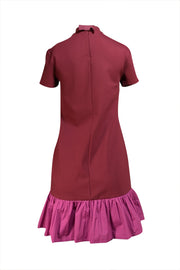Staud - Wine Red Short Sleeve "Diam" Dress w/ Magenta Hem Sz S
