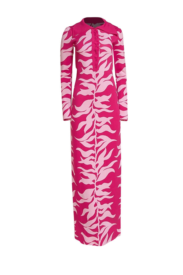Hanifa - Hot Pink & White Print Knit Maxi Dress Sz M - Current Boutique
