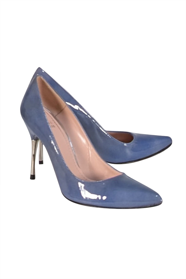 Stuart Weitzman - Blue Patent Leather Pointed Toe Pumps Sz 5.5 - Current Boutique