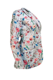 Carlisle - Pale Blue Floral Multi Cotton Blazer Sz 2 - Current Boutique