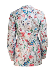 Carlisle - Pale Blue Floral Multi Cotton Blazer Sz 2 - Current Boutique