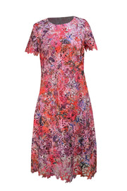 Elie Tahari - Pink, Purple, Red, & Silver Lace Short Sleeve Dress Sz 0