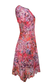 Elie Tahari - Pink, Purple, Red, & Silver Lace Short Sleeve Dress Sz 0