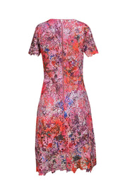Elie Tahari - Pink, Purple, Red, & Silver Lace Short Sleeve Dress Sz 0