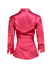 Lafayette 148 - Hot Pink Silk Tie Waist Button Down Shirt Sz 6 - Current Boutique