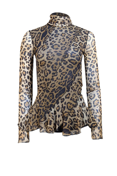 Fuzzi - Tan & Black Leopard Print Turtleneck Sz M - Current Boutique