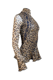 Fuzzi - Tan & Black Leopard Print Turtleneck Sz M - Current Boutique