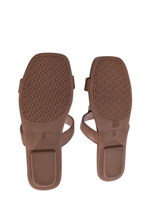 Stuart Weitzman - Tan Leather Slide Sandals Sz 6 - Current Boutique