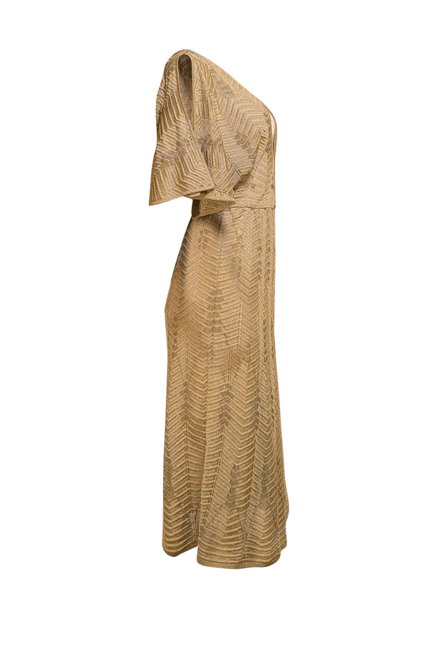 Missoni - Gold Chevron Knit Midi Dress Sz 2 - Current Boutique
