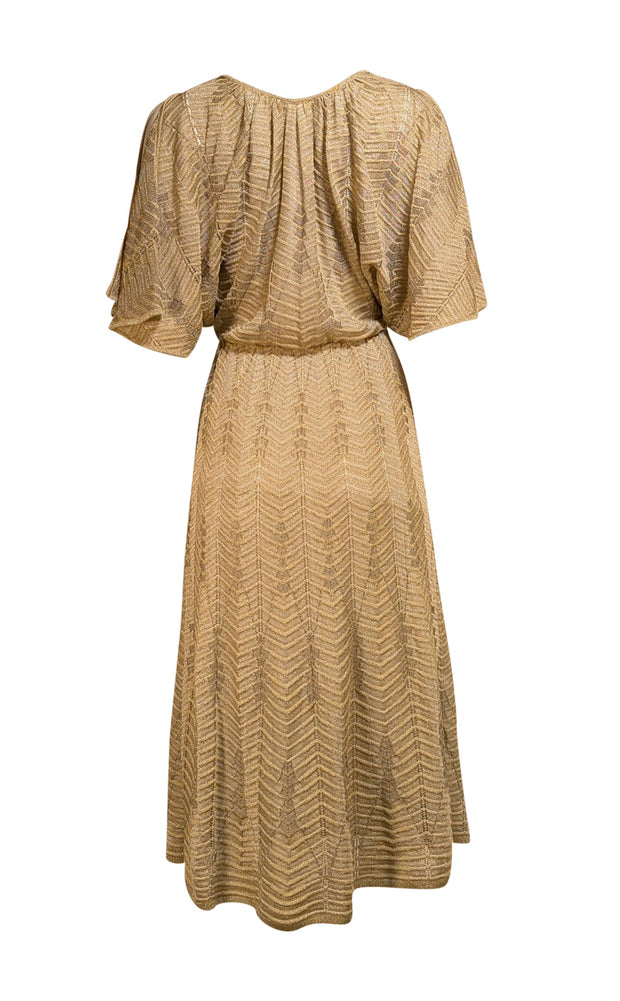 Missoni - Gold Chevron Knit Midi Dress Sz 2 - Current Boutique