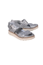 Homers - Silver Metallic Leather braided Strappy Sandals Sz 11 - Current Boutique