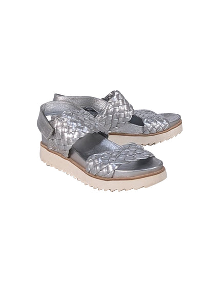 Homers - Silver Metallic Leather braided Strappy Sandals Sz 11 - Current Boutique