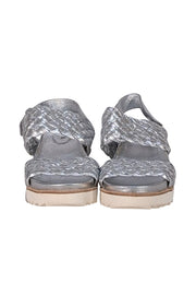 Homers - Silver Metallic Leather braided Strappy Sandals Sz 11 - Current Boutique