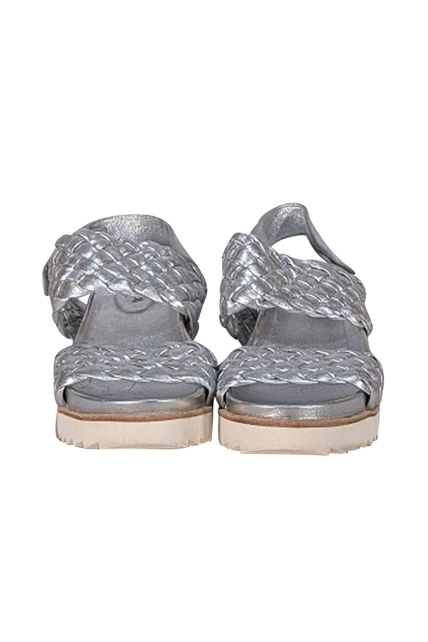 Homers - Silver Metallic Leather braided Strappy Sandals Sz 11 - Current Boutique