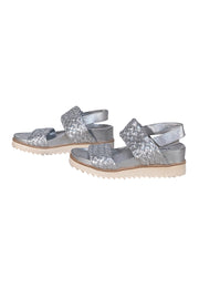 Homers - Silver Metallic Leather braided Strappy Sandals Sz 11 - Current Boutique