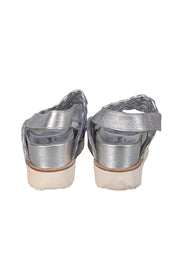 Homers - Silver Metallic Leather braided Strappy Sandals Sz 11 - Current Boutique