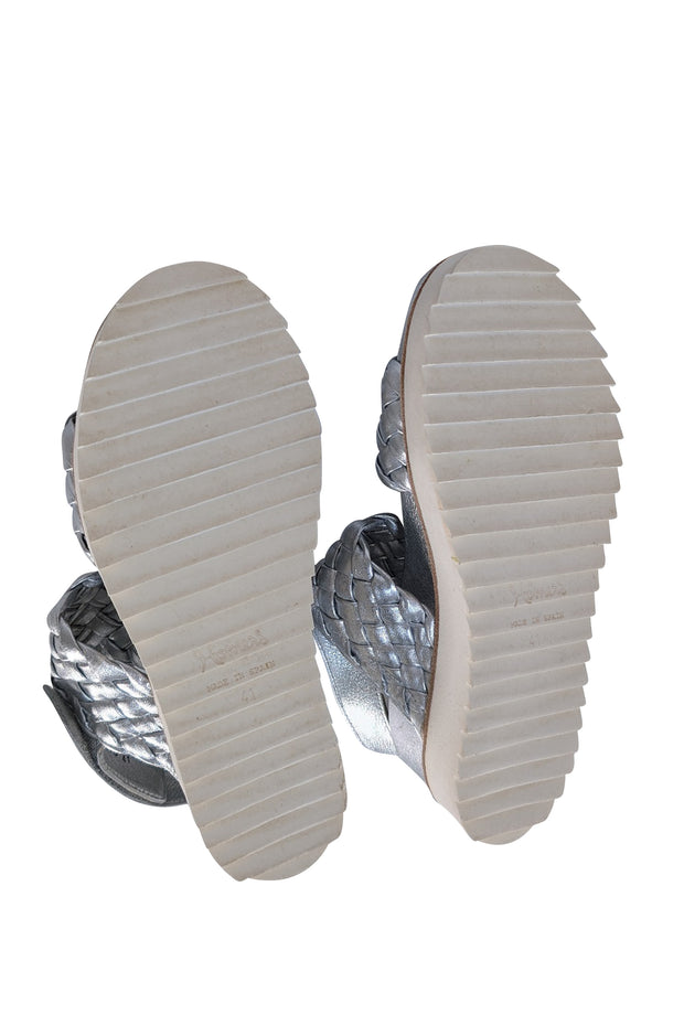 Homers - Silver Metallic Leather braided Strappy Sandals Sz 11 - Current Boutique