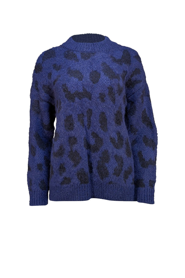 Kate Spade - Navy & Black Leopard Print Sweater Sz M - Current Boutique