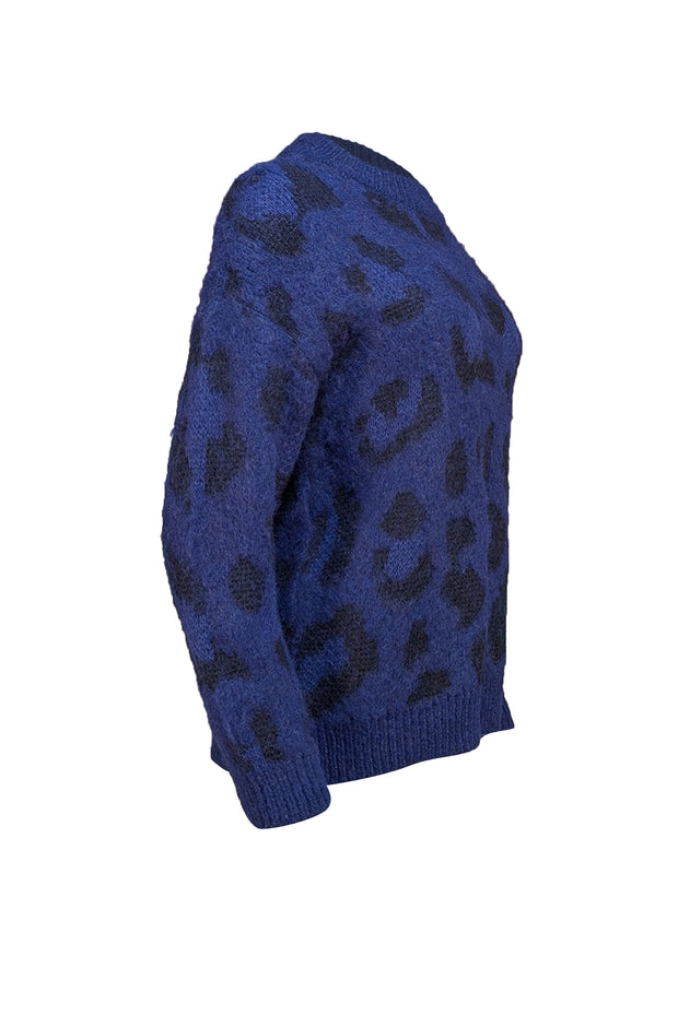 Kate Spade - Navy & Black Leopard Print Sweater Sz M - Current Boutique