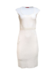 Carolina Herrera - Ivory Geometric Print Knit Sheath Dress Sz S - Current Boutique