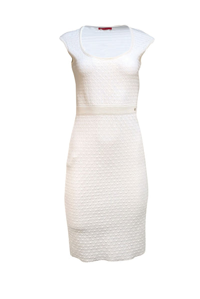 Carolina Herrera - Ivory Geometric Print Knit Sheath Dress Sz S - Current Boutique